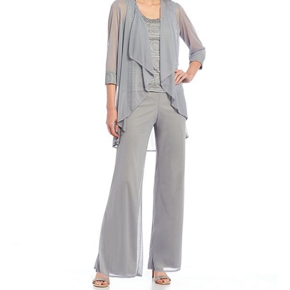 NWT Glitter Chiffon Lace Duster 3-Piece Pant Set